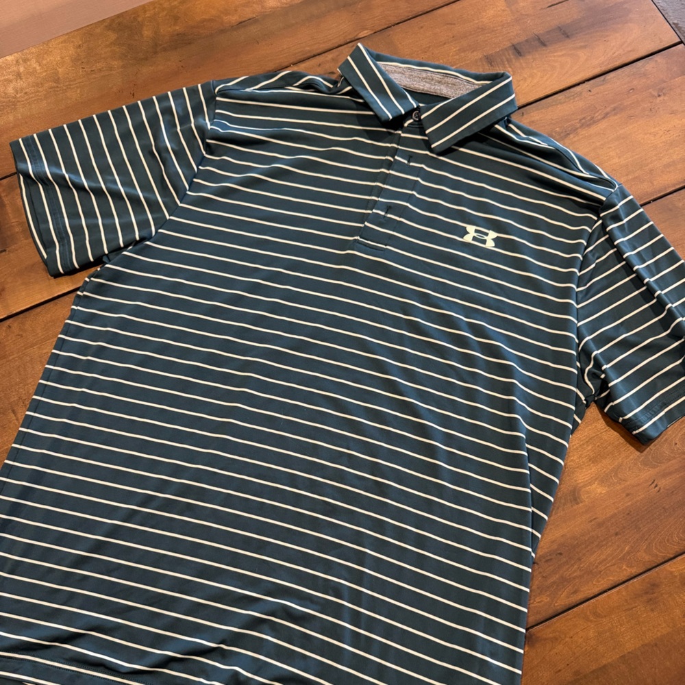 Under Armour Navy and White Striped Polo